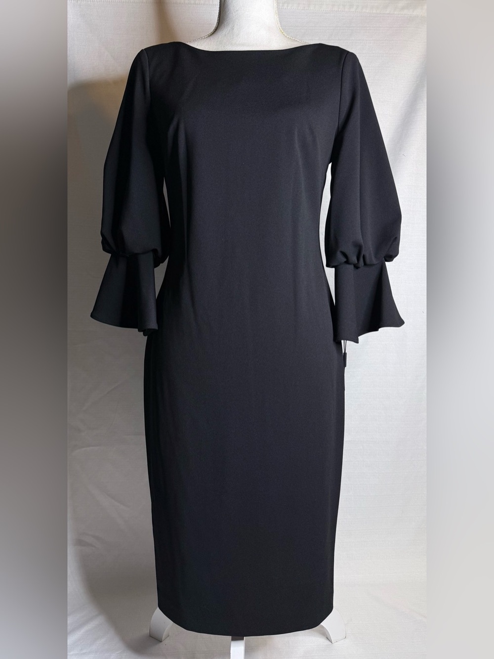Calvin Klein Women’s Bell Sleeve Sheath Midi Dress Black 6 New - Picture 2 of 11